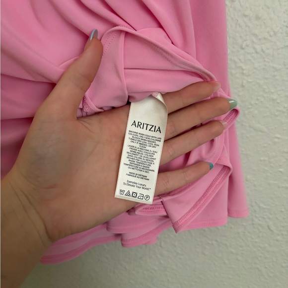 Aritzia Pink Ruched Pink Off The Shoulder Drop Waist Mini Dress - Picture 6 of 6